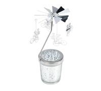 Operitacx Decorative Candle Carousel Holds Tea Lights or Small Items Silver Iron and Glass Rotary Tea Light Candle Holder with No Batteries Required for Dining Room or Proposals