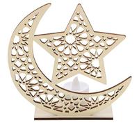 Operitacx Decorative Delicate Lightweight Design and, Battery Operated Wooden Eid or Lamp LED Moon Star Shapes for Ramadan Festive Shelf Study Atmosphere and Home Decoration