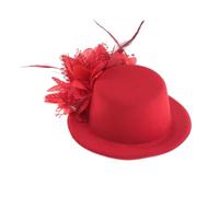 Operitacx Delicate Red Bridal Hair Clip with Two Clips the Back, 13cm Lace Mesh Flower Mini Hat Hair Accessory for Engagement and Party