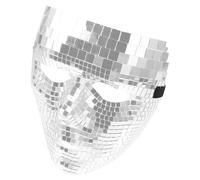Operitacx Disco Ball Masquerade Party Mask Silver Reflective Pvc Glass Material Unique Design for Halloween Cosplay Photography Prop Elegant Dance Accessory