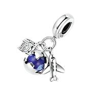 Operitacx Earth Charms Silver Traveler Pendant with Blue Zircon Camera and Airplane Design for DIY Bracelet and Necklace Making for Mother Day Special Occasions