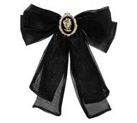 Operitacx Elegant Black Bow Tie Brooch Pin for Women, Classic Organza and Metal Material Easy to Use Pin Design, for Meetings and Banquet Clothing Accessories