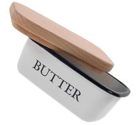 Operitacx Enamel Butter Box Covered Butter Box with Wood Cover Unique Design Freshness Keeping Storage for Food Stores and Restaurants