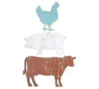 Operitacx Farmhouse Hanging Wall Sign Set with Hooks Featuring Pig, Cow, and Chicken Shapes Made from Synthetic Material for Porch and Farmhouse Decor