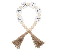 Operitacx Farmhouse Wood Bead Garland with Tassels, Versatile Use Decorative Piece for Dining Or Living Room, White Vintage Style Fine Craftsmanship Beads Decor for Wall Hanging and Shelf