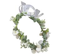 Operitacx Flocking Floral Bride Headband White Delicate Eucalyptus Flower Crown Decorative Bridal Hair Accessory for Wedding and Bridesmaids