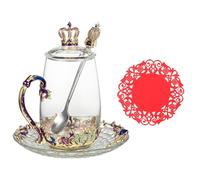 Operitacx Glass Enamel Tea Cup with Flower Decoration 370ml Practical and Convenient Glass Coffee Mug for Serving Flower Tea