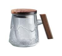Operitacx Glass Tea Mug with Infuser Double Wall Glass Tea Cup Drinking Mug with Wooden Lid and Handle for Loose Leaf Tea Steeping