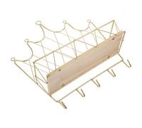 Operitacx Golden Wall Mounted Coat Hook with Shelf, Iron and Wood Crown Shaped Storage Rack for Bedroom and Bathroom, Simple Nordic Style Decorative Storage Stand
