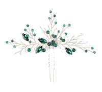 Operitacx Gorgeous U-shaped Green Rhinestone Hair Pin Flexible Bridal Hair Accessory for Brides and Bridesmaids for Engagement and Christmas Occasions