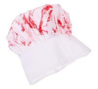 Operitacx Halloween Bloody Chef Hat for Adults, Polyester Wide Brim Adjustable Belt Band, Comfortable to Wear, Handmade Halloween Party and Horror Costume Accessory
