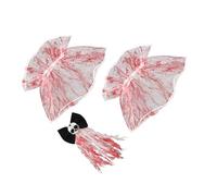 Operitacx Halloween Bloody Corpse Bride Hair Clips and Retro Gothic Wrist Set Vintage Skull Lace Design for Women Comfortable Fabric with Fake Blood for Themed Party and Cosplay Supplies