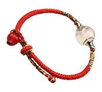 Operitacx Hand-woven String with Bracelet Rope Red Glass Bead Pendant, Adjustable Symbolizing Good Fortune, New Year for Women Families