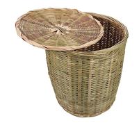 Operitacx Handmade Bamboo Woven Storage Basket with Lid Lightweight Versatile Draining Trash Can for Bedroom and Household Use Eco Friendly Rural Style Organizer