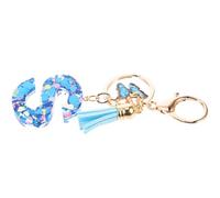 Operitacx Heart Letter Keychain Small Size with Butterfly Tassel, Handmade Crystal Resin Pendant Cute Bag Charm for Women