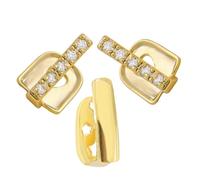 Operitacx Hip Hop Style Metal Teeth Grill with Zircon Detailing, Protects Teeth and Enhances Smile, for Parties and Special Occasions, Trendy Golden Gap Jewellery for Rapper