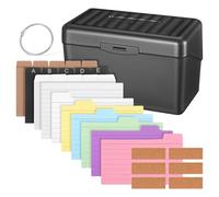 Operitacx Index Card Storage Box Set Desktop Storage Box for Flashcards for Studying Includes 180 Note Cards 50 Lined Cards 6 Metal Rings 5 Index Cards Black 5 White 5 Kraft Stickers