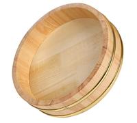 Operitacx Japanese Style Wooden Sushi Rice Mixing Tub, Large Capacity Khaki | Gold Rim Finish, Traditional Hangiri for Rice Preparation, Serving Sashimi and Crayfish, Dining Table Use