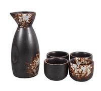 Operitacx Japanese Traditional Sake Pot Cup Set Ceramic 5pcs Retro Classic Reusable Sake Warmer Set Practical for Entertaining Guests and Family