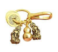 Operitacx Key Pendant and Five Emperor Coins Vintage Brass Hollow Gourd with Double Mythical Beast Practical and Decorative DIY Accessory for Backpack and Keychain Use