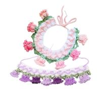 Operitacx Knitted collar necklace 2pcs wool yarn pet scarf adjustable bell flower crochet for cats dogs social media photo props
