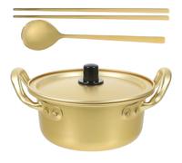 Operitacx Korean Cooking Pot Double Handle Noodle Pot with Spoon and Chopsticks Small Hot for Instant Noodle Soup Cooking