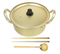 Operitacx Korean Noodle Pot Double Handle Soup Pot for Ramen Cooking Aluminum Camping with Spoon and Chopsticks 7.08 X 6.29 X 2.75 in for Grill or Alcohol Stove