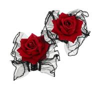 Operitacx Lolita Rose Lace Gloves Fingerless Black and Red Gothic Wristlet with Comfortable Elastic Material and Adjustable Size for Halloween and Wedding Accessories