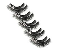 Operitacx Long Fake Lash and Exaggerated Eyelashes 5 Pairs with Shiny Diamond Decor Dramatic Thick Volume for Latin Dance Performance Stage Makeup