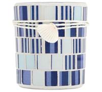 Operitacx Mediterranean Shell Mosaic Candle Holder Glass Tealight Stand for Table Centerpiece Wedding Dinner Party Decoration in Navy Deep Sea Stripe
