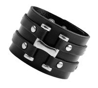 Operitacx Men Punk Bracelet Leather Wide Wristband with Metal Buckle, Ergonomic Design and Reusable, Suitable for Everyday Wear and Formal Events, Vintage Black Leather Wrist Bracelet