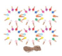 Operitacx Mini Wooden Clothes Pins and Flax Rope with Unique Star Design 150pcs Small Decorative Clothesline Clips Portable Size Clothes Clips for Home Balcony and Arts Crafts Supplies
