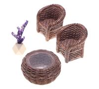 Operitacx Miniature Dollhouse Furniture Handmade Rattan Dining Table and Chairs Sturdy Wicker Sofa for Creative Play and Decoration for Pretend Play and Imagination Boost