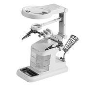 Operitacx Multifunctional Desktop Magnifier Station with LED Light Adjustable Magnifying Glasses Stable Iron Soldering Stand Alligator Clips Metal Tray and Storage for DIY Jewelry and Craft