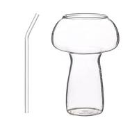 Operitacx Mushroom Shaped Cocktail Glass Cup with Straw for Bar Use, Glass Material, Unique Design, for Serving Whiskey and Other Beverages, of Drinking Glassware for Party Supplies