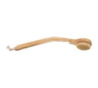 Operitacx Natural Boar Bristle Back Scrub Brush with Curved Bamboo Handle, Detachable Small Round Head Shower Brush for Elderly and Disabled, Body Exfoliating for Shower Use