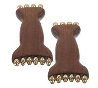 Operitacx Natural Wood Facial Acupressure Massager Tool with Dual Bead Rollers Green Sandalwood Manual Face Massage Stick for Soothing Massage