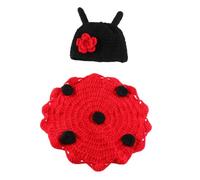 Operitacx Newborn Baby Ladybug Photography Prop Set Featuring Soft Elastic Woolen Yarn Knitted Costume with Red Seven-star Ladybug Cape Suitable for Boys in Memorable Photography Shoots