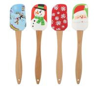 Operitacx Pack of 8 Silicone Christmas Spatulas with Wooden Handle Christmas Baking Accessories for Mixing Baking Cooking in the Kitchen