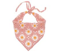 Operitacx Pink Cotton Floral Scarf for Women, Comfortable and Breathable Daisy Head Scarf with Knitted Flower Design, for Daily Casual Wear and Yoga