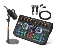 Operitacx Podcast Equipment Bundle Audio Interface Mixer Mic Mixer Black Metal Plastic Professional Sound Quality Low Latency Performance for Live Streaming