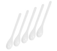Operitacx Porcelain Soup Spoons Set Reusable Rounded Edge White Spoons with Long Handle 5 Pcs Serving Rice and Miso Soup for Kitchen and Food Shop
