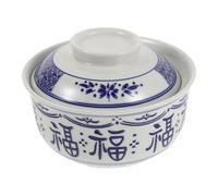 Operitacx Porcelain with Lid, Traditional Blue and White Soup Bowl Ramen | Ceramic Deep Bowl, Hand Painted Floral Motifs, Warm Serving, Picnic Dining, Winter Meals