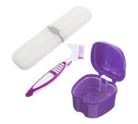 Operitacx Portable Denture Brush with Case for False Teeth and Retainer Hygienic Protection, Plastic Material, Travel Storage Set Suitable for Vacations and Daily Use