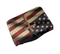Operitacx Portable Faux Leather Bible Holder Bag Organizer with Elegant American Flag Design, Protective Vintage Book Carrying Tote for Church Events and Library Use, Classic Patriotic Style