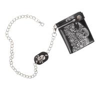 Operitacx Punk Style Leather Chain Wallet with Rose Skull Design, Wear-Resistant and Dirt-Proof Gothic Wallet for Travel and Clothing Fashion Matching