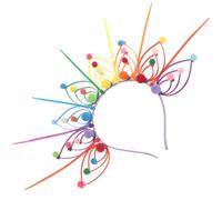 Operitacx Rainbow Spike Pom Pom Headband for Women with Comfortable Flexible Fit, Vibrant Colourful Festival Hair Accessory Featuring Layered Curved Wire Loops, for Pride Parades