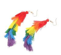 Operitacx Rainbow Tassel Drop Earrings Unique and Delicate Design 1 Pair for Women, Elegant Fabric Dangle Earrings for Banquets and Going the Movies