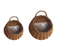 Operitacx Rattan Wall Basket 12X10X5 Inch Woven Hanging Planter for Indoor Outdoor Use Rustic Wall Mounted Flower Pot for Garden Living Room Decoration