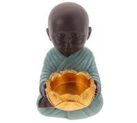 Operitacx Resin Little Monk Statue Figurine with Flat Bottom Design and Fine Workmanship, Chinese Zen Style Meditating Ornament for Table Decor and Courtyard Photography Prop